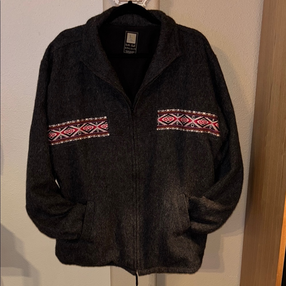 Inti Sol Unisex baby alpaca wool, charcoal gray jacket made in Peru XL